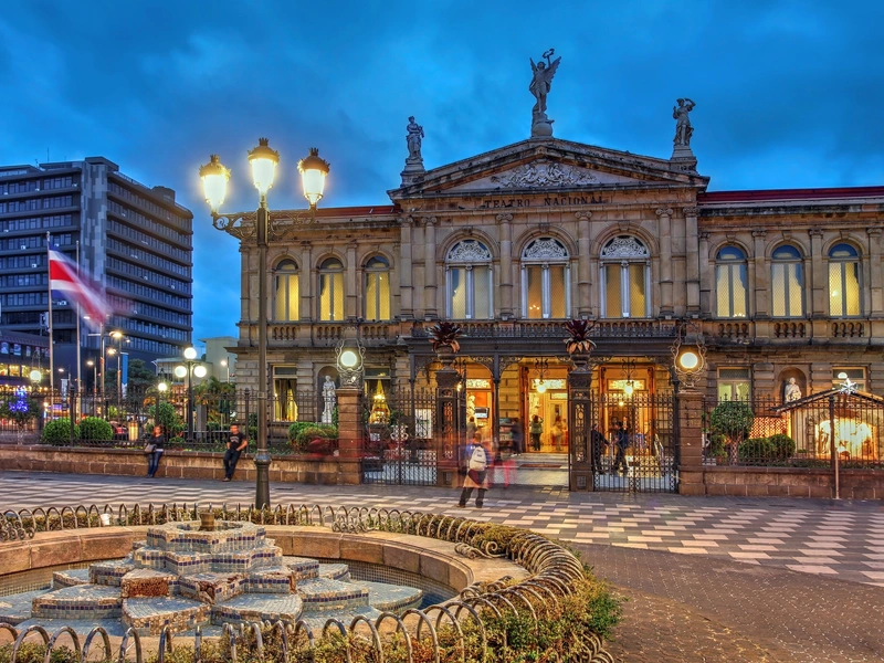 San José's National Theater at dusk