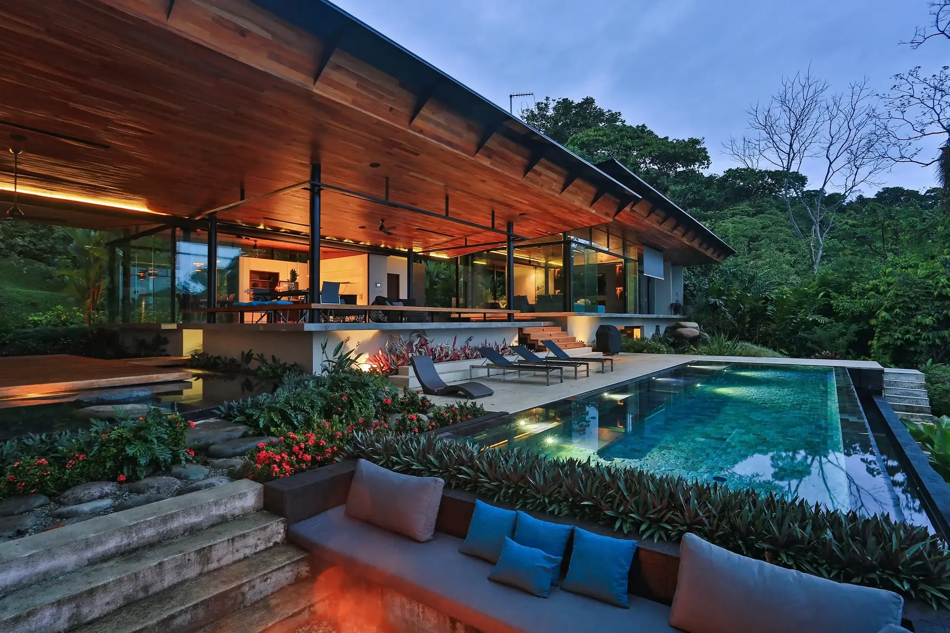 Villa pool at dusk on Costa Rica's Central Pacific coast