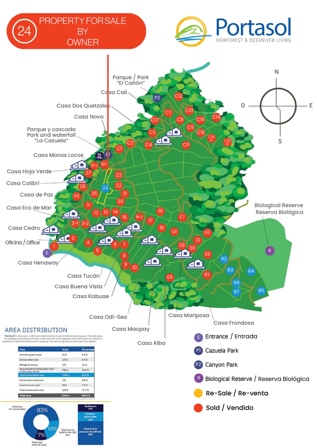 Portasol community map with Lot 24 marked in the upper section near Cazuela Park