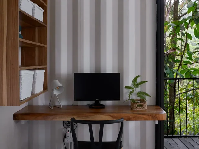 Desk workspace at Casa Alba overlooking the jungle