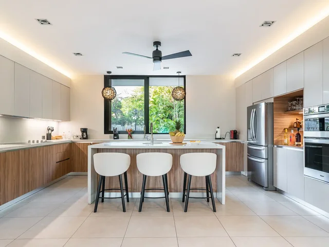 Kitchen at Jungle Haven with jungle view through the window